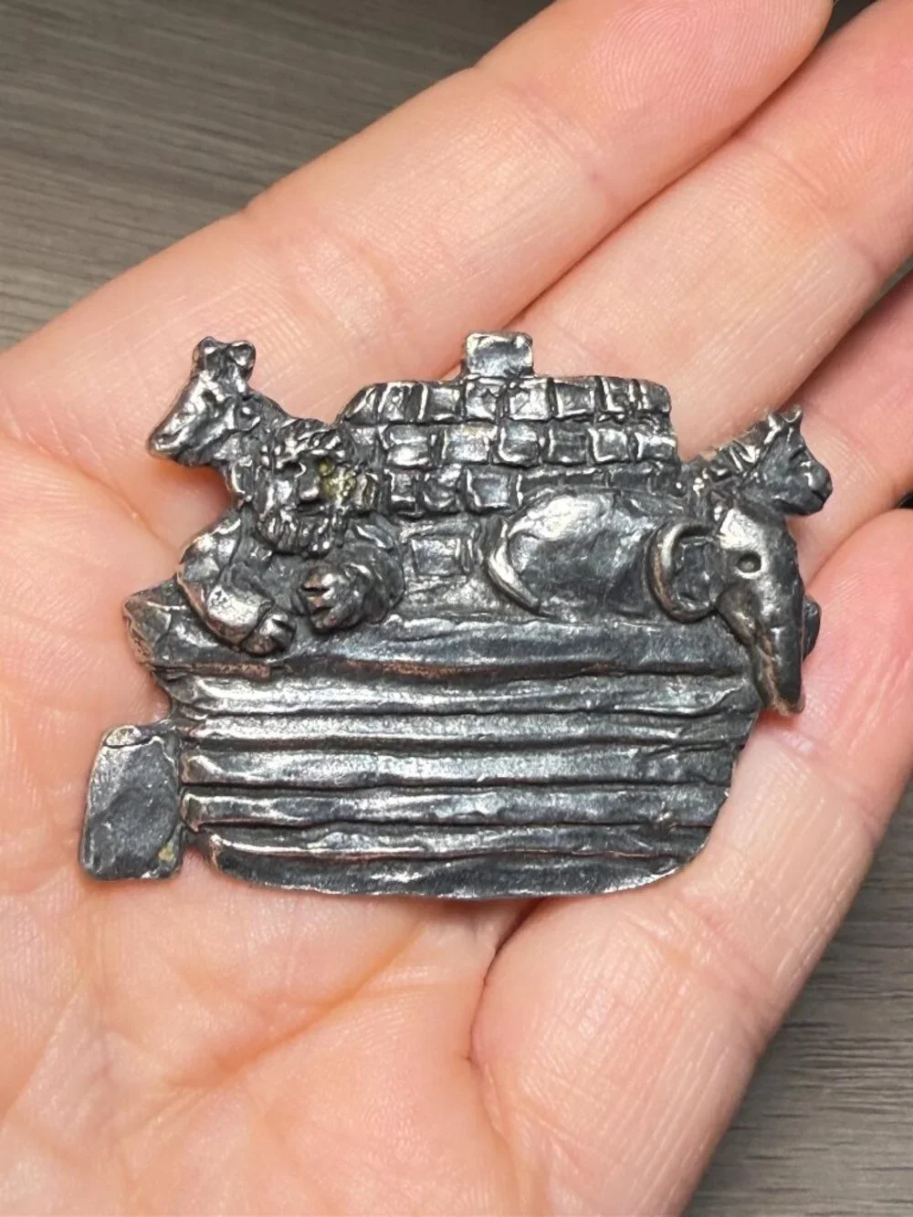 Sheridan Vintage Noahs Ark Brooch Animals Pewter Silver Tone 2”